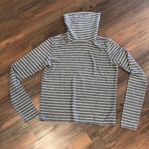 aerie Cropped Gray and White Striped Turtleneck Sweater